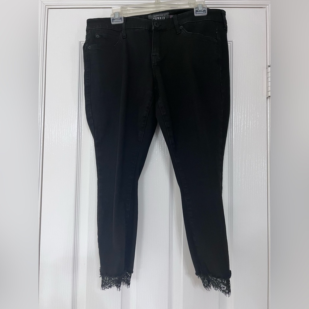Black Lace Hem Skinny Jeans